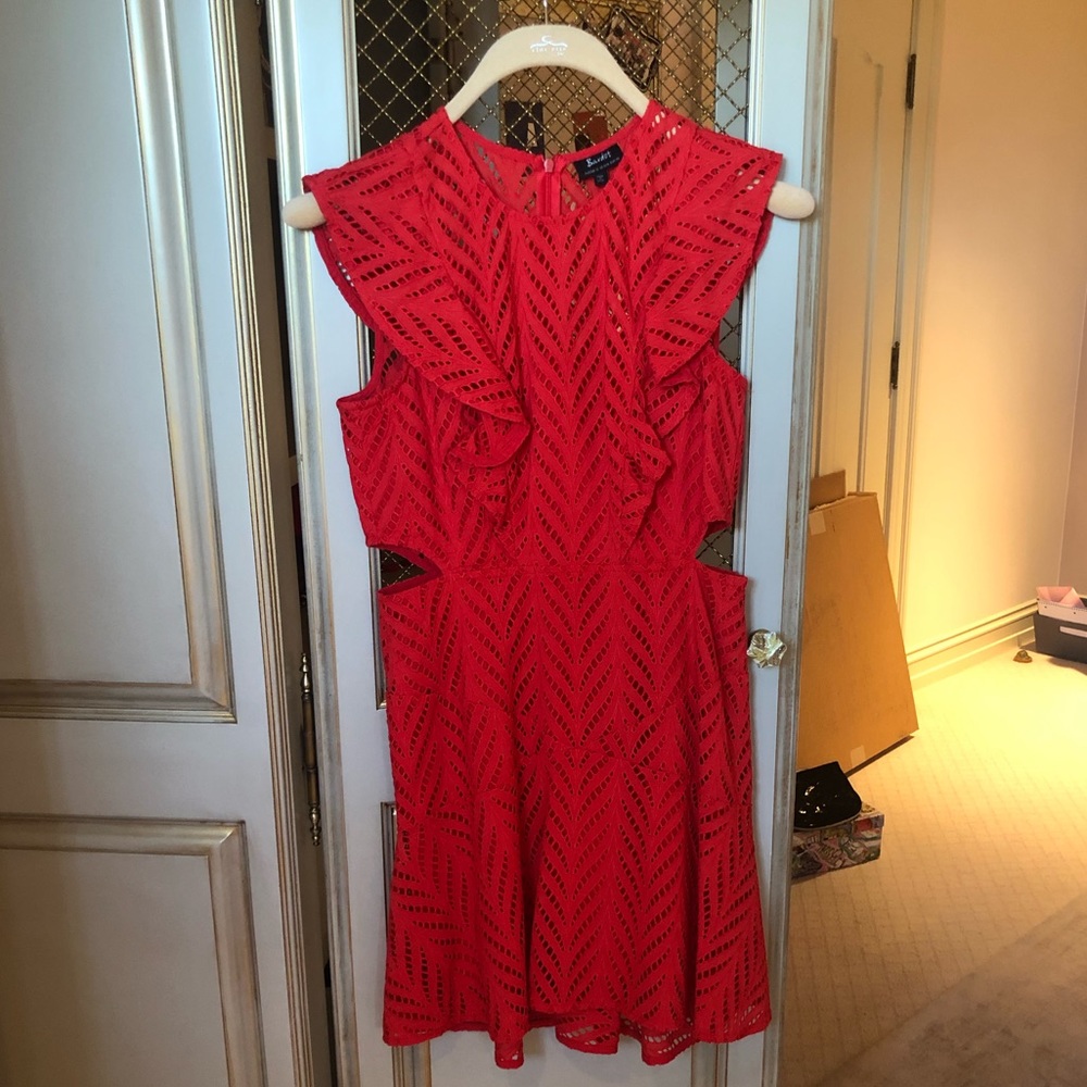 Bardot Cut Out Bright Orange/Red Dress Size 8